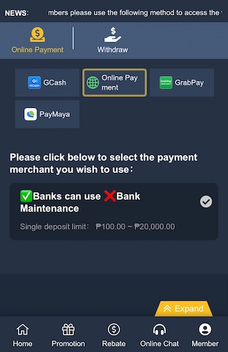 Step 1: Select Online Payment.