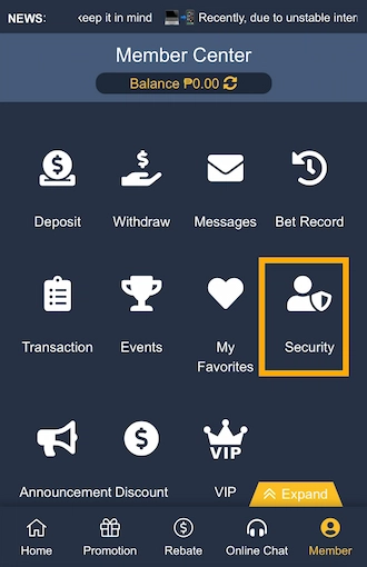 Step 1: Go to the member section and select Security.